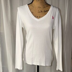 U.S. Polo Assn. White Long Sleeve Tee with Pink Logo